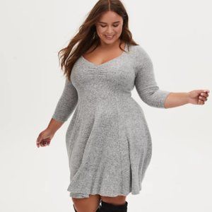 Super Soft Plush Gray Fluted Torrid Dress 3/4 Sleeve Sz 0/12